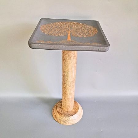 Hand Painted Wooden Side Table Tree Art Accent Stool